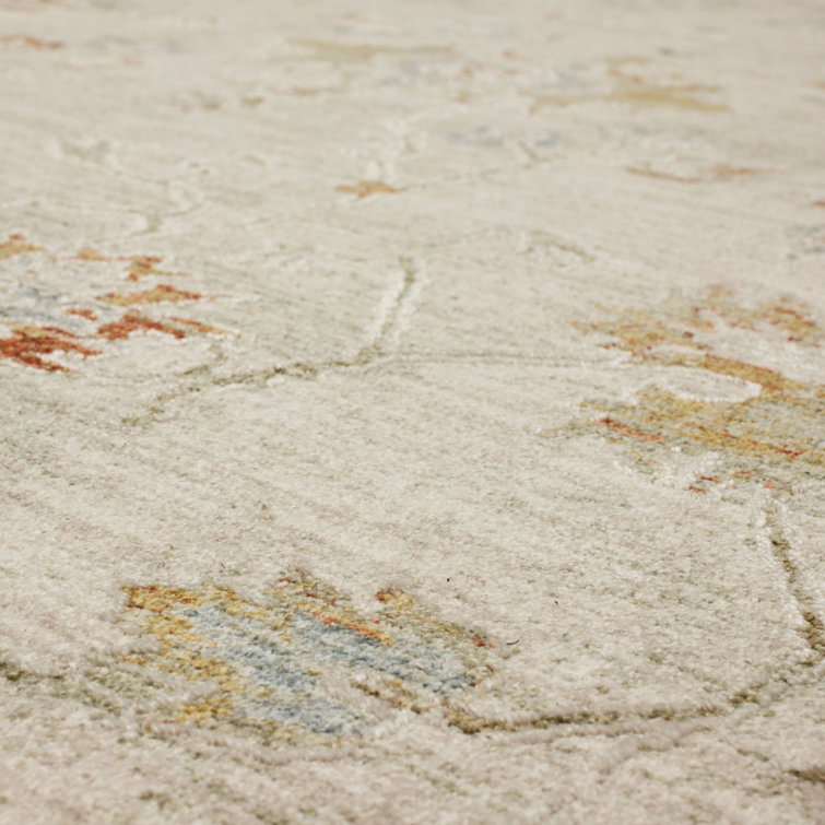 Cream and Blue Synthetic Stain-Resistant Area Rug, 10' x 14'
