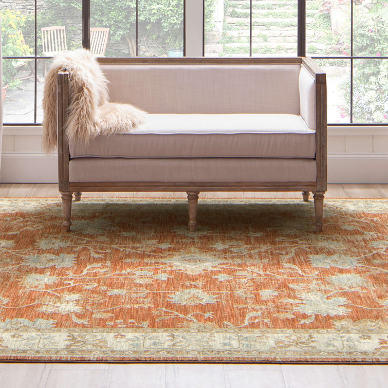 Rust and Gray Stain-Resistant Synthetic Rectangular Area Rug