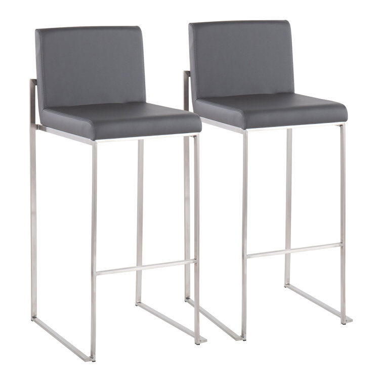 Fuji 26'' Adjustable Stainless Steel and Grey Faux Leather Bar Stool