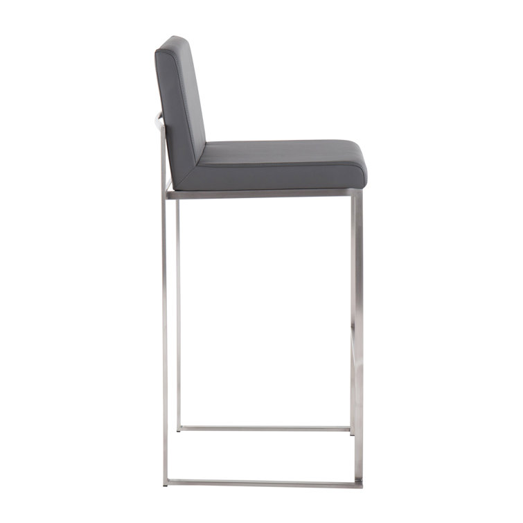 Fuji 26'' Adjustable Stainless Steel and Grey Faux Leather Bar Stool