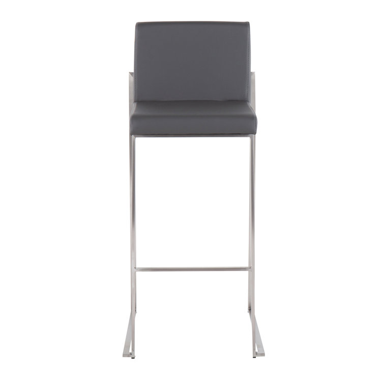 Fuji 26'' Adjustable Stainless Steel and Grey Faux Leather Bar Stool