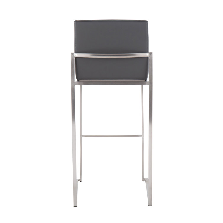 Fuji 26'' Adjustable Stainless Steel and Grey Faux Leather Bar Stool