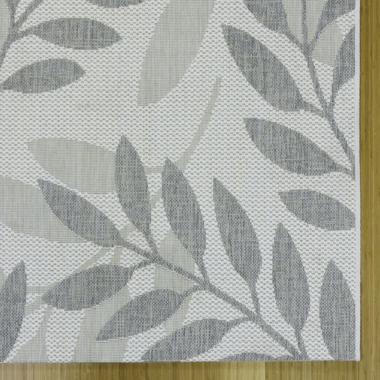 Large Beige and Green Synthetic Flatweave Outdoor Rug