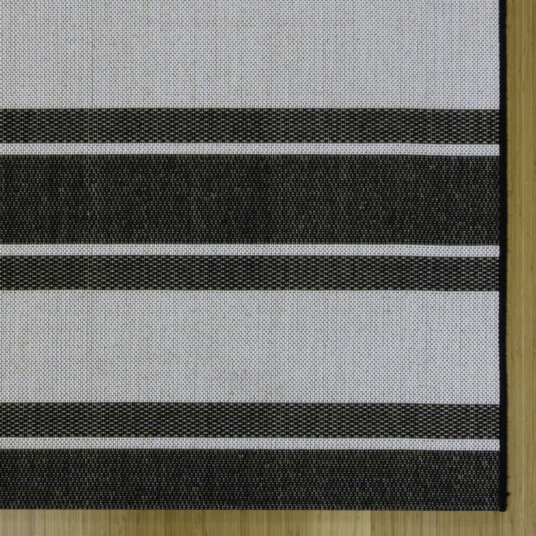 Coastal Charm Black and White Stripe 9' x 12' Synthetic Area Rug