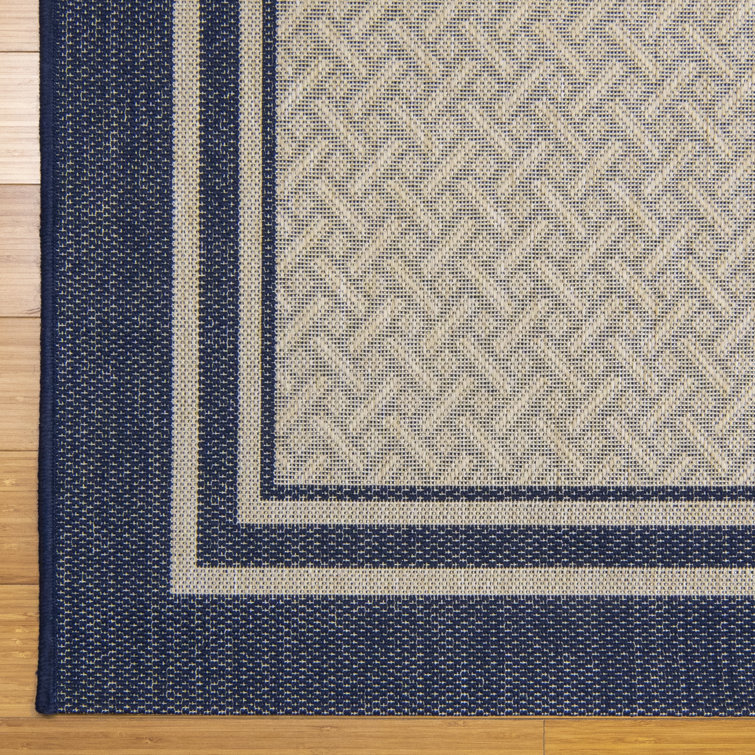 Navy and Sand Rectangular Synthetic Outdoor Rug, 6' x 9'