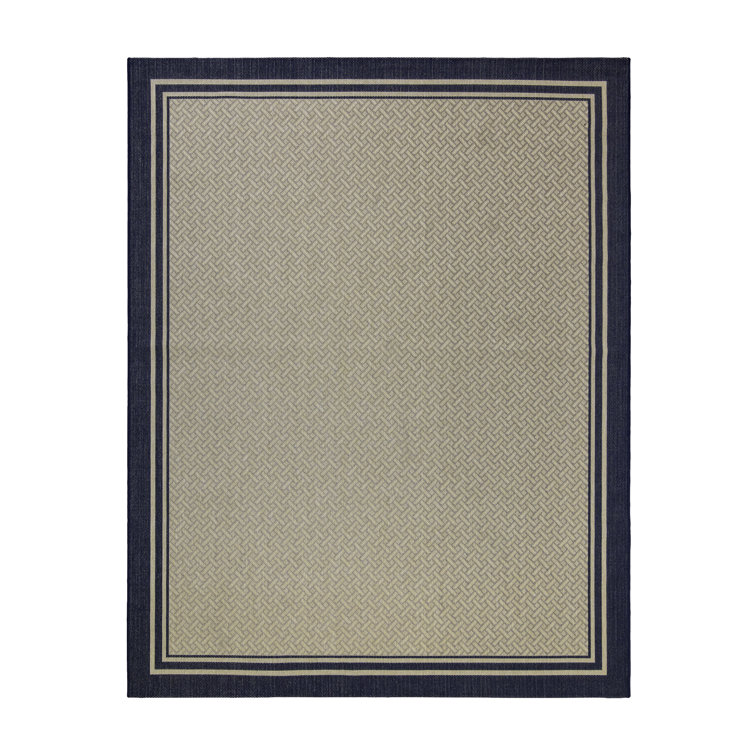 Navy and Sand Rectangular Synthetic Outdoor Rug, 6' x 9'