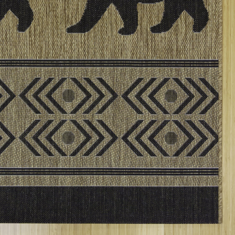 Chestnut Brown and Black Synthetic Bear Print Outdoor Rug