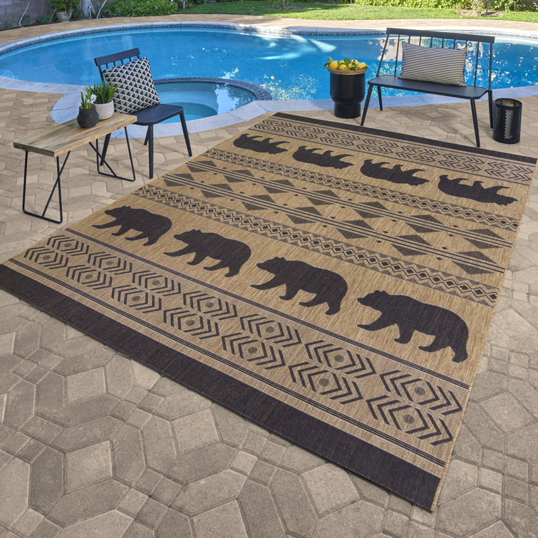 Chestnut Brown and Black Synthetic Bear Print 5' x 7' Rug