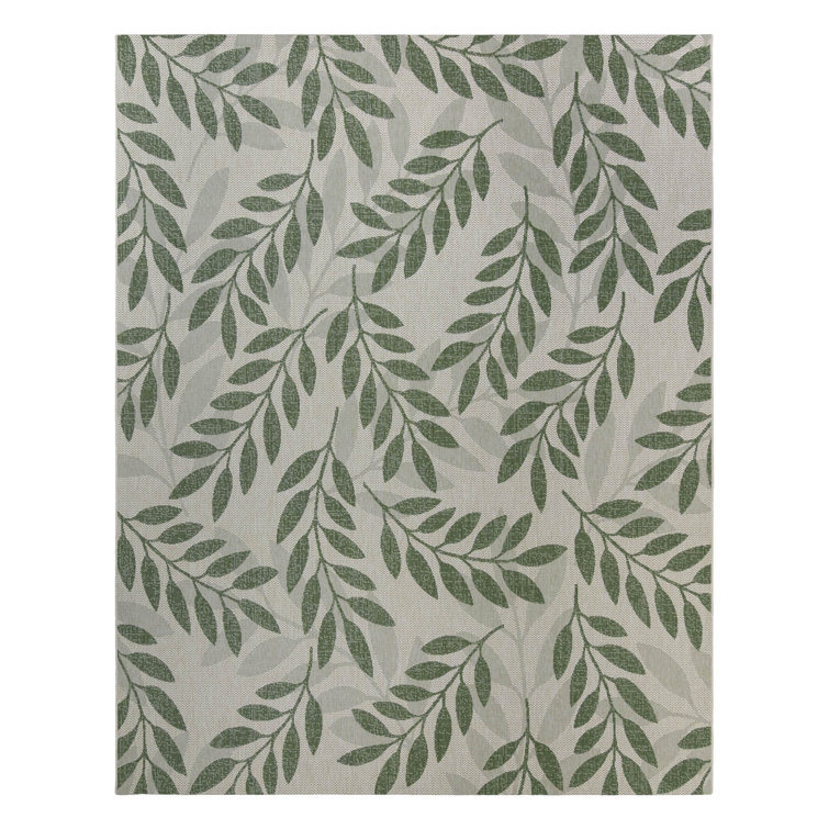 Large Beige and Green Synthetic Flatweave Outdoor Rug