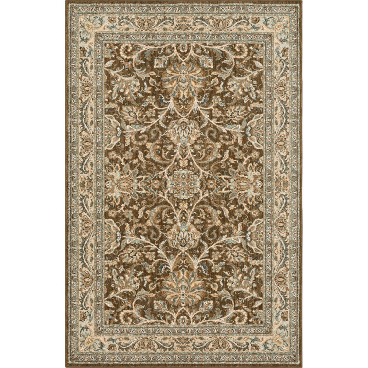 Newbridge Brown and Beige Synthetic Floral Area Rug