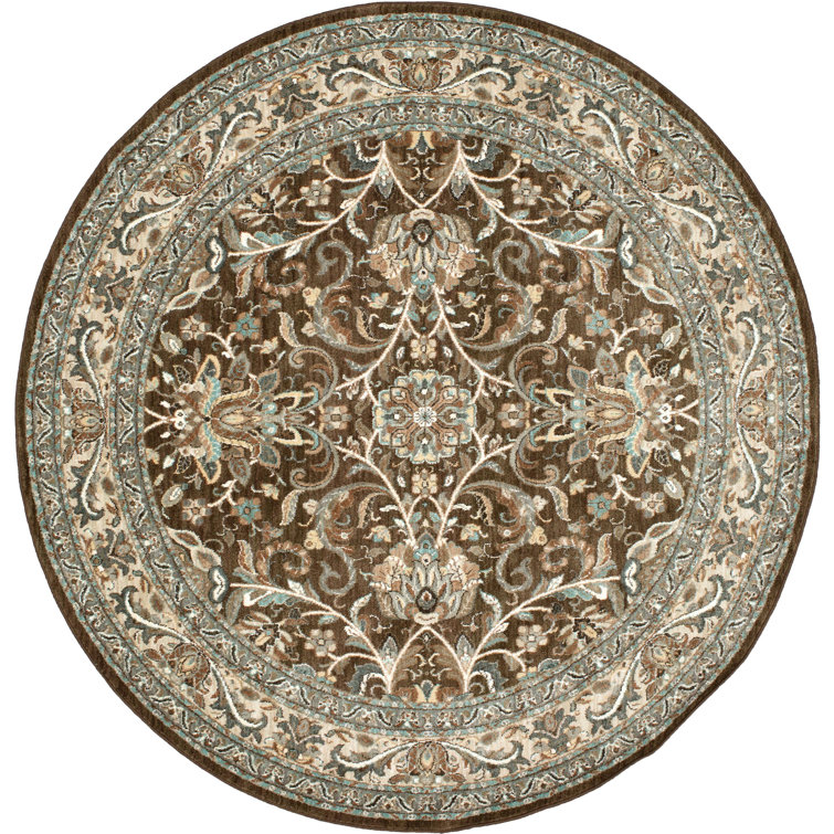 Newbridge Brown Round Synthetic Stain-Resistant Area Rug