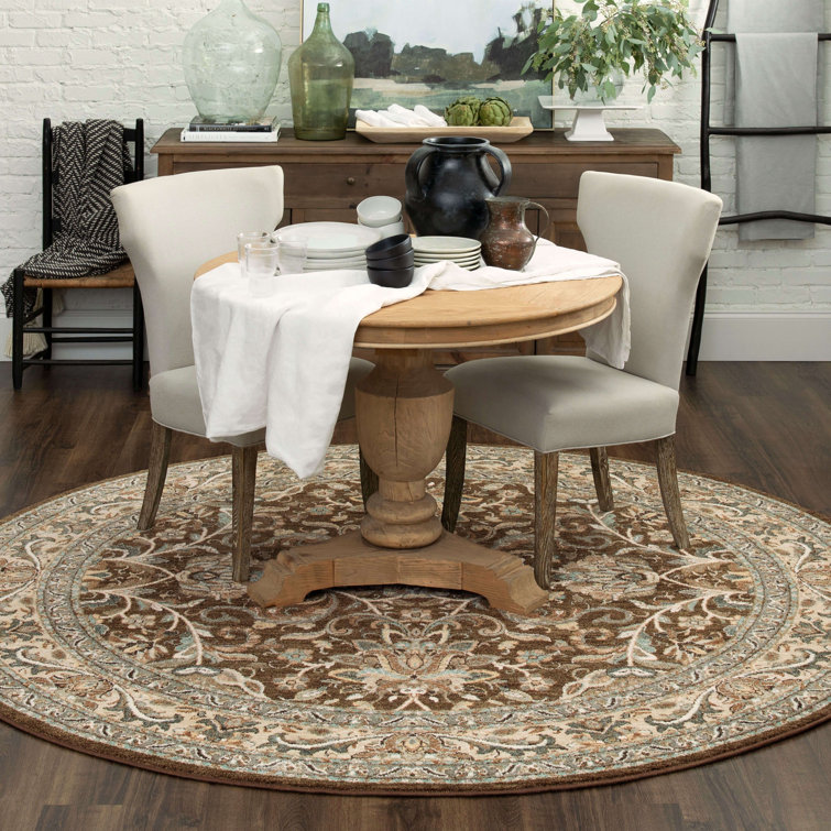 Newbridge Brown Round Synthetic Stain-Resistant Area Rug
