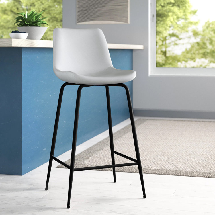 Byron Contemporary White Leather & Metal Bar Stool