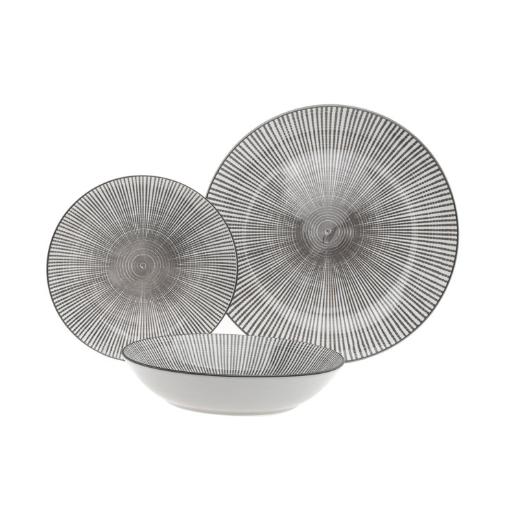 Starburst Gray and White Porcelain 12-Piece Dinnerware Set