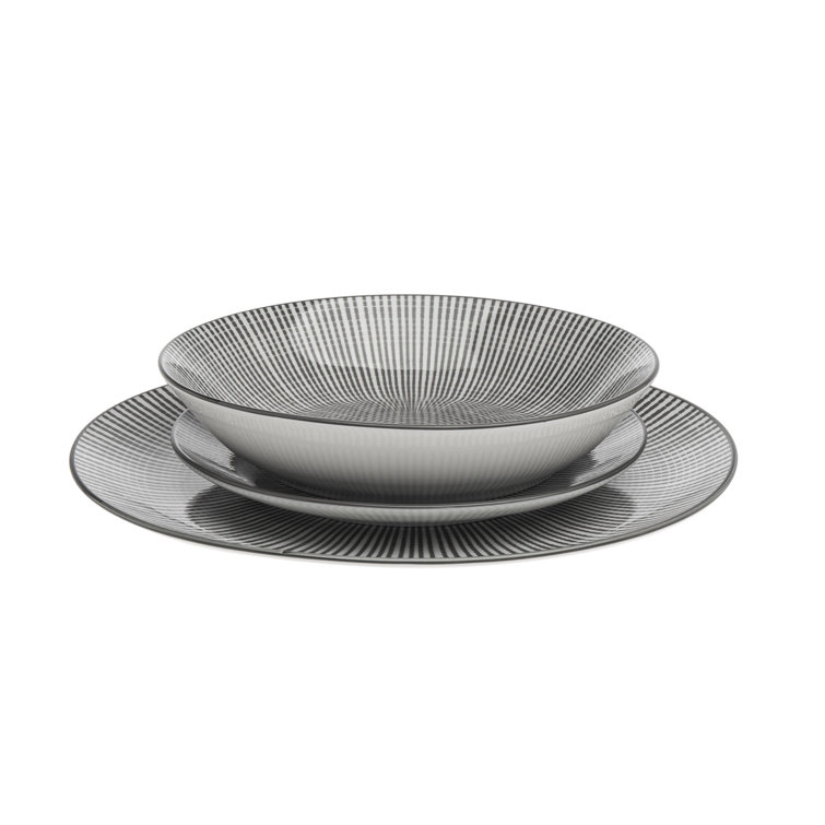 Starburst Gray and White Porcelain 12-Piece Dinnerware Set