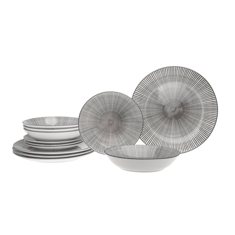 Starburst Gray and White Porcelain 12-Piece Dinnerware Set
