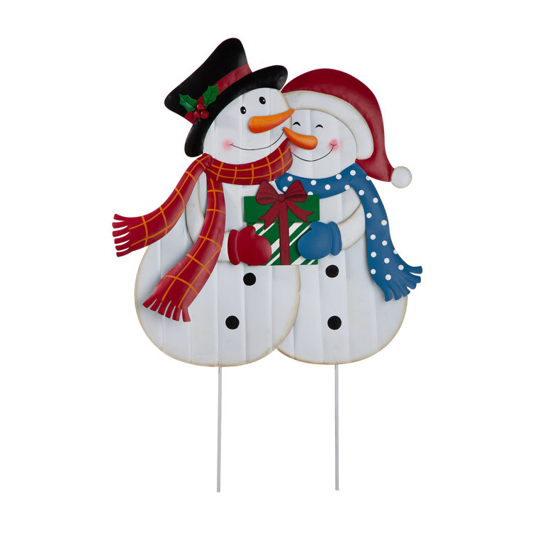 30"H Colorful Metal Christmas Snowman Yard Stake Decor