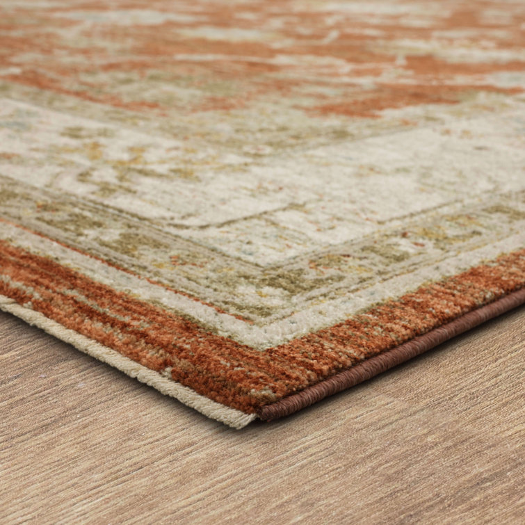 Rust and Gray Stain-Resistant Synthetic Rectangular Area Rug