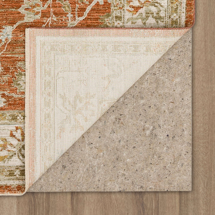Rust and Gray Stain-Resistant Synthetic Rectangular Area Rug