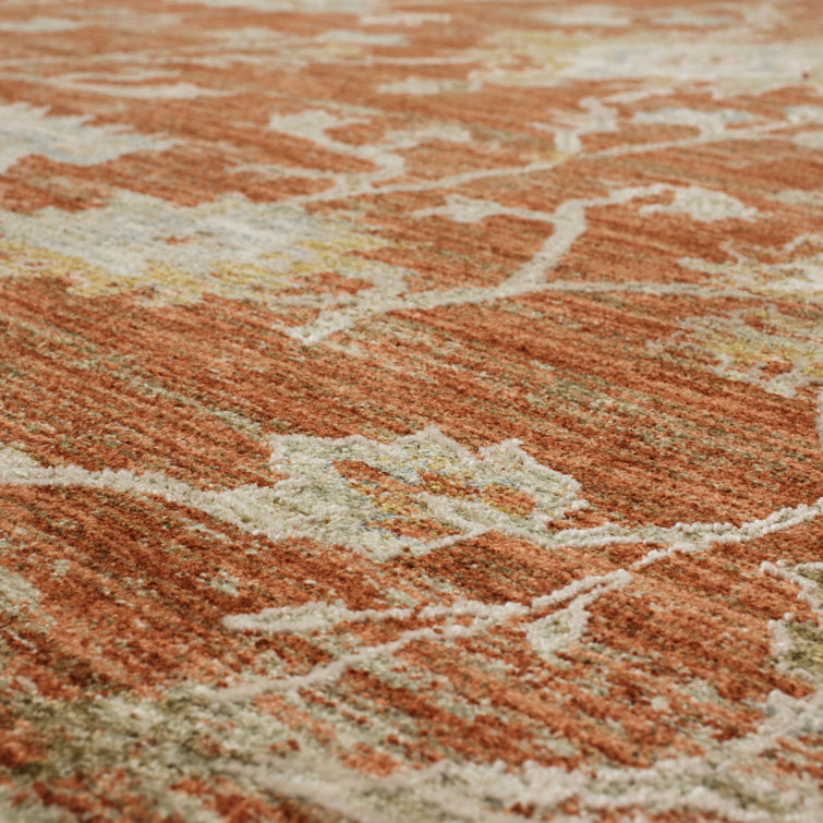 Rust and Gray Stain-Resistant Synthetic Rectangular Area Rug