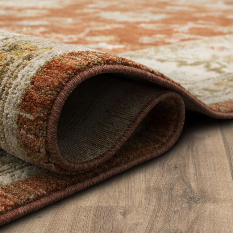 Rust and Gray Stain-Resistant Synthetic Rectangular Area Rug