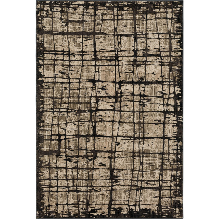 Elan Black and Beige Abstract Stain-Resistant Area Rug