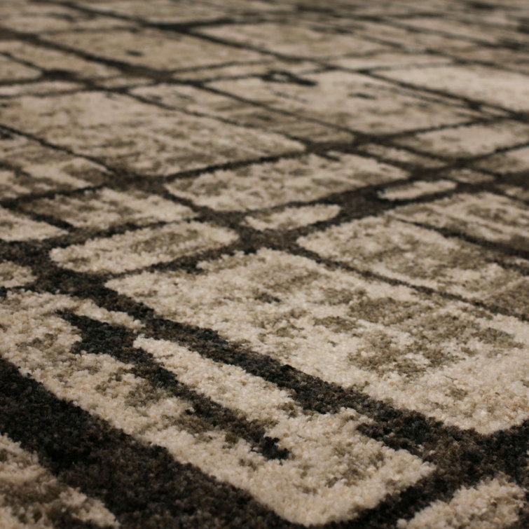 Elan Modern Abstract Black and Beige Synthetic Runner Rug