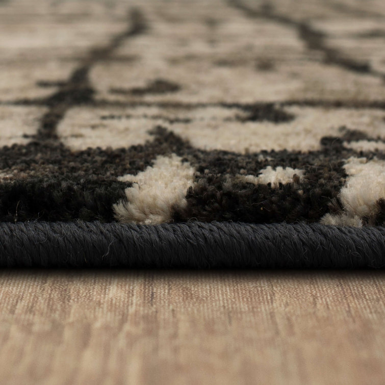 Elan Modern Abstract Black and Beige Synthetic Runner Rug