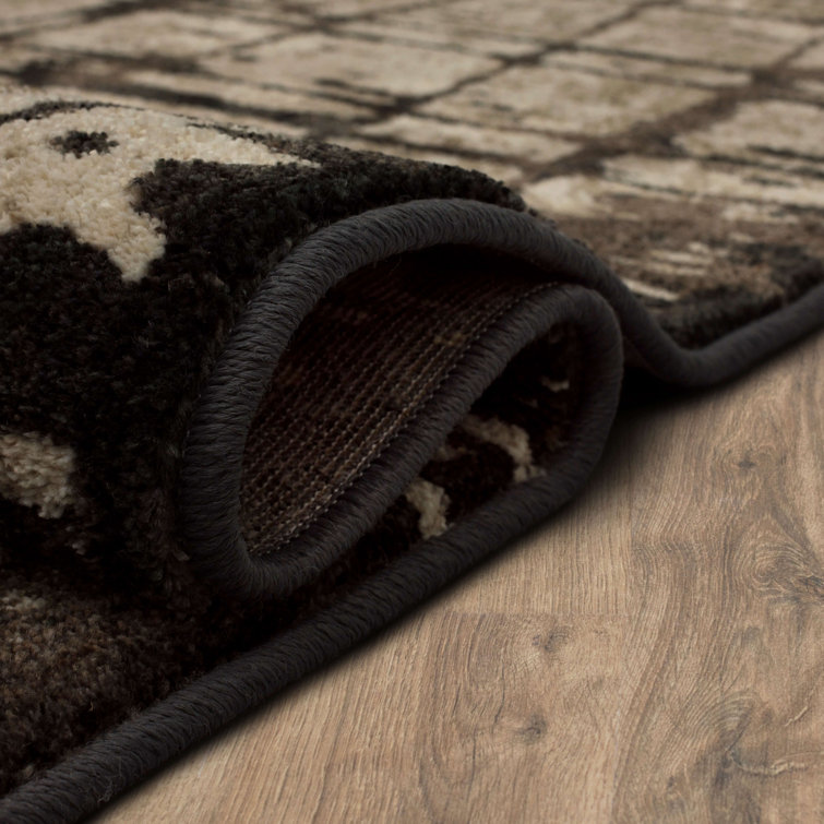 Elan Modern Abstract Black and Beige Synthetic Runner Rug