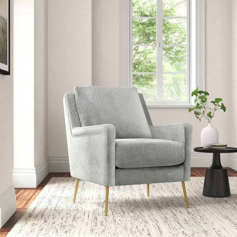 Mid-Century Modern Gray Wood Accent Chair with Gold Legs