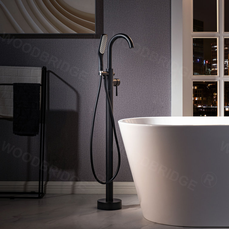 Matte Black Single Handle Floor Mounted Tub Faucet with Hand Shower