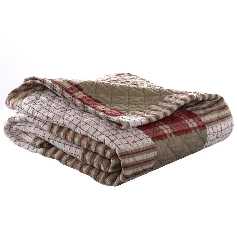 Rustic Red and Khaki Plaid Cotton Quilted Throw Blanket