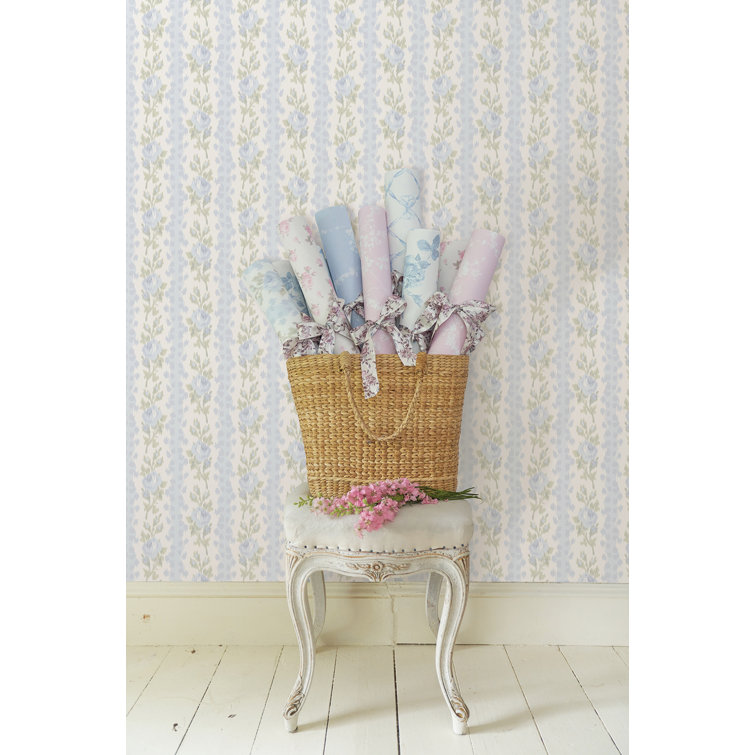 Blue and Cream Floral Non-pasted Washable Wallpaper Roll