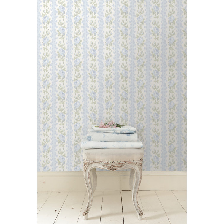 Blue and Cream Floral Non-pasted Washable Wallpaper Roll