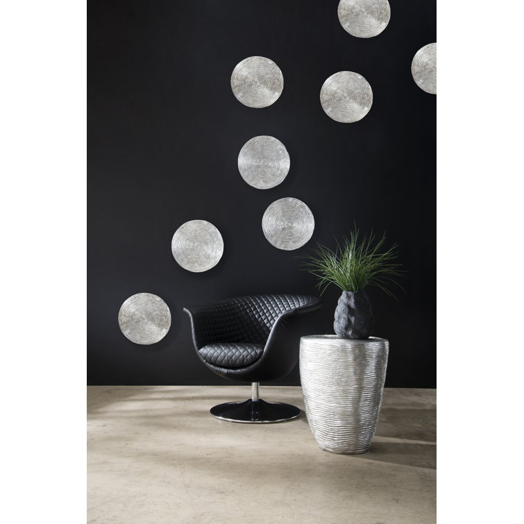 Silver Round Metal Ripple Drum End Table