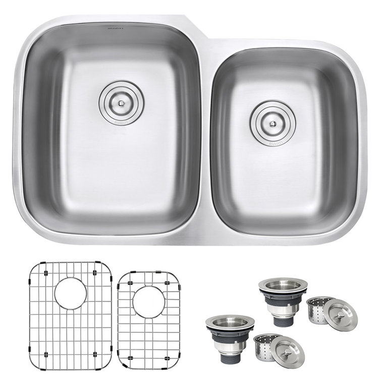 Ruvati 32-inch Satin Finish Double Bowl Stainless Steel Undermount Kitchen Sink