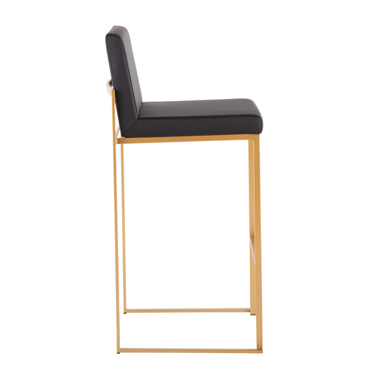 Fuji High Back Gold Steel and Black Faux Leather Bar Stools