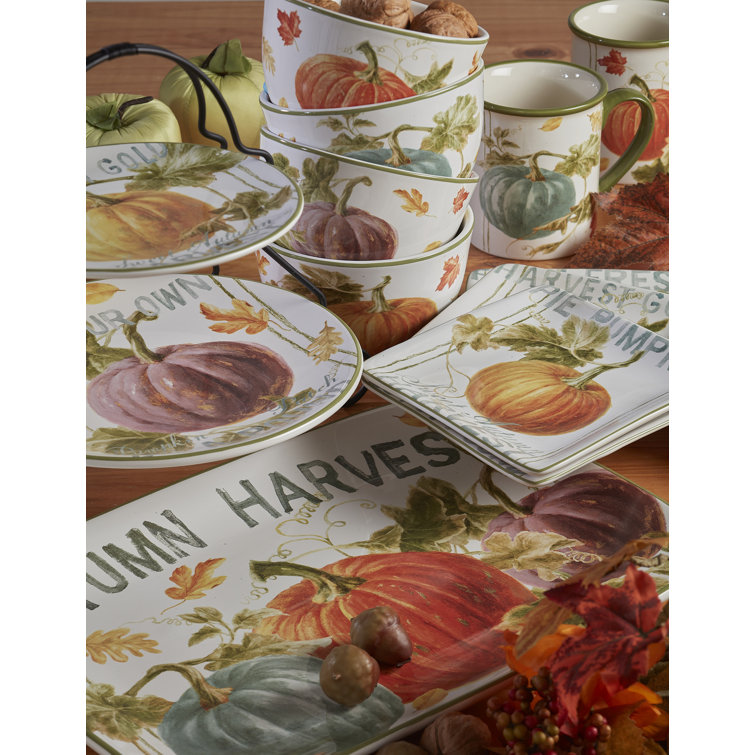 Autumn Harvest Ceramic Salad and Dessert Plates Set