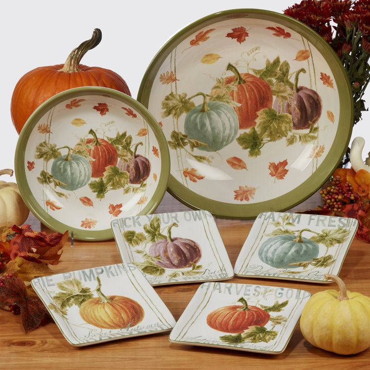 Autumn Harvest Ceramic Salad and Dessert Plates Set