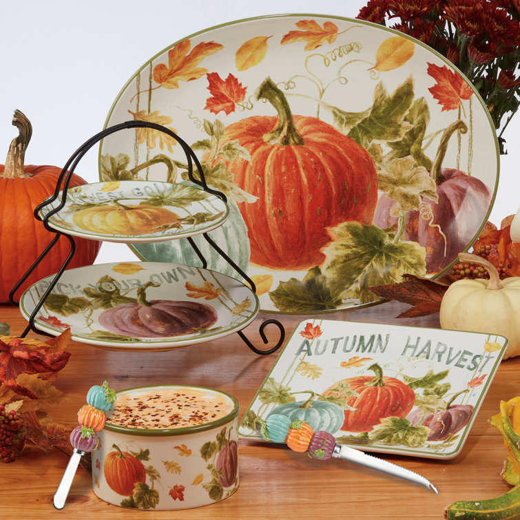 Autumn Harvest Ceramic Salad and Dessert Plates Set