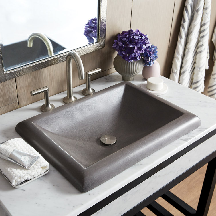 Slate Rectangular Concrete Drop-In Bathroom Sink