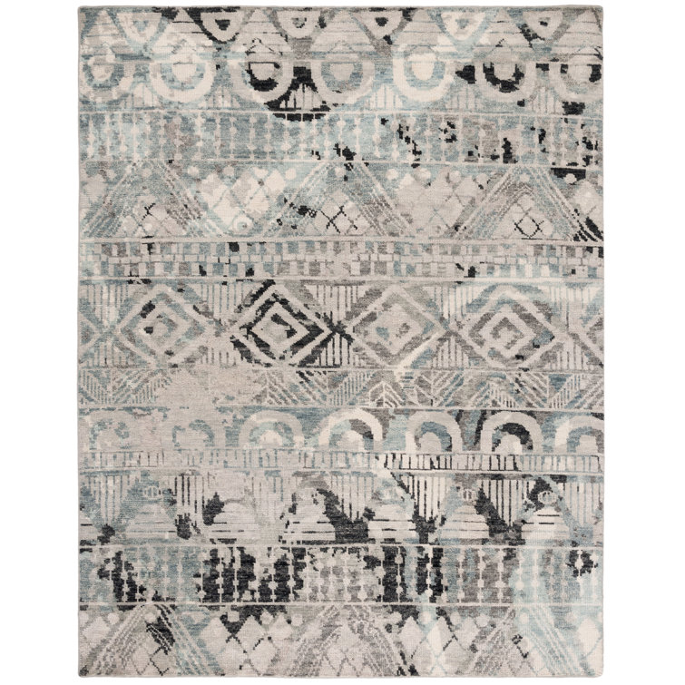 Gray Hand-Knotted Wool Rectangular 6' x 9' Rug