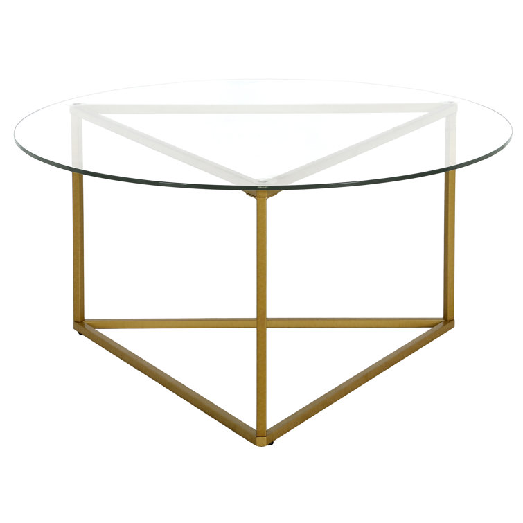 Jenson 35" Round Brass Metal and Glass Coffee Table
