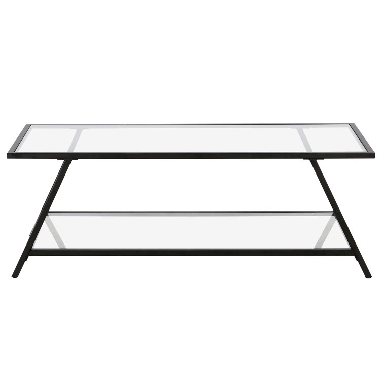 Blackened Bronze 48" Rectangular Metal & Glass Coffee Table with Shelf