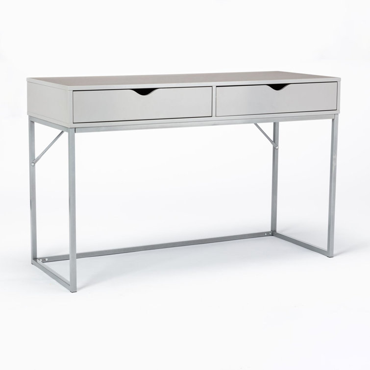 Contemporary Gray Wood Writing Desk with Drawer and Metal Base