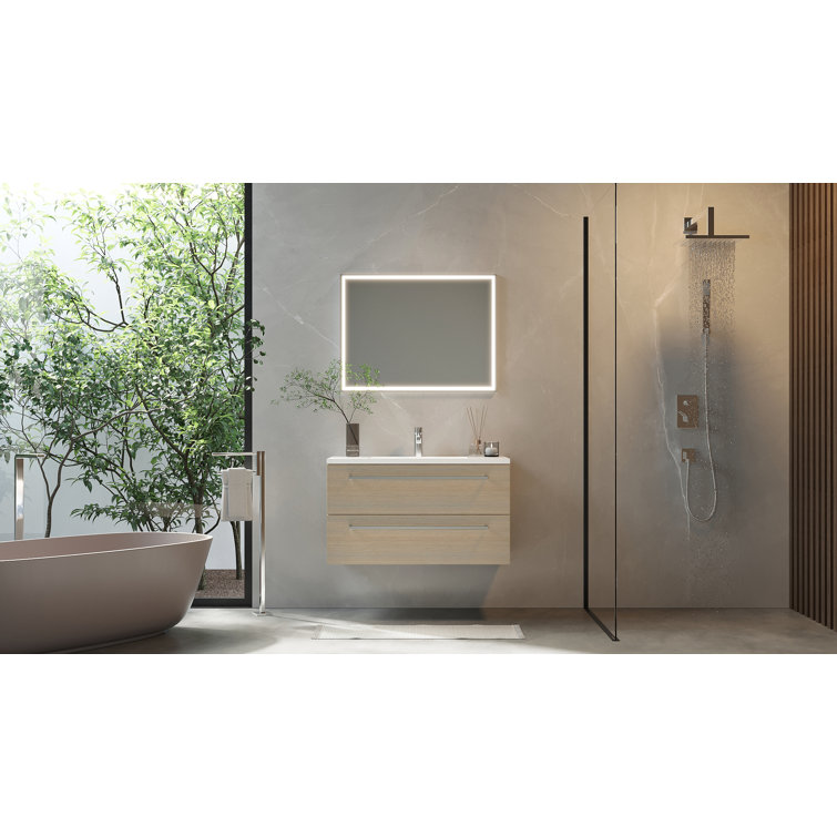 Aria 36" Gray Wall-Mount Single Sink Vanity with Marble Top