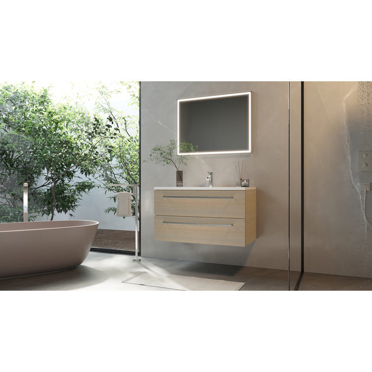 Aria 36" Gray Wall-Mount Single Sink Vanity with Marble Top