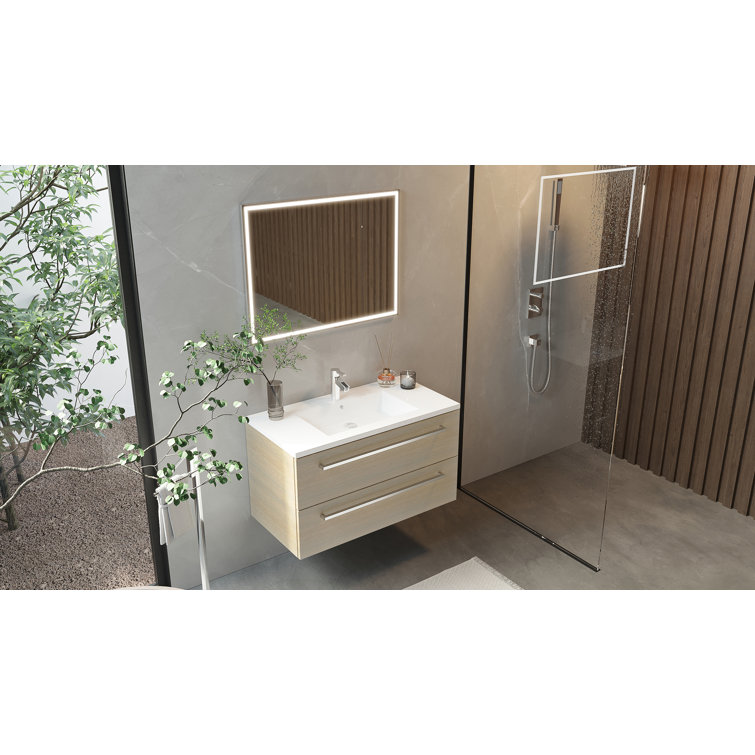 Aria 36" Gray Wall-Mount Single Sink Vanity with Marble Top