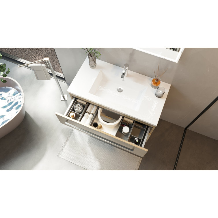 Aria 36" Gray Wall-Mount Single Sink Vanity with Marble Top