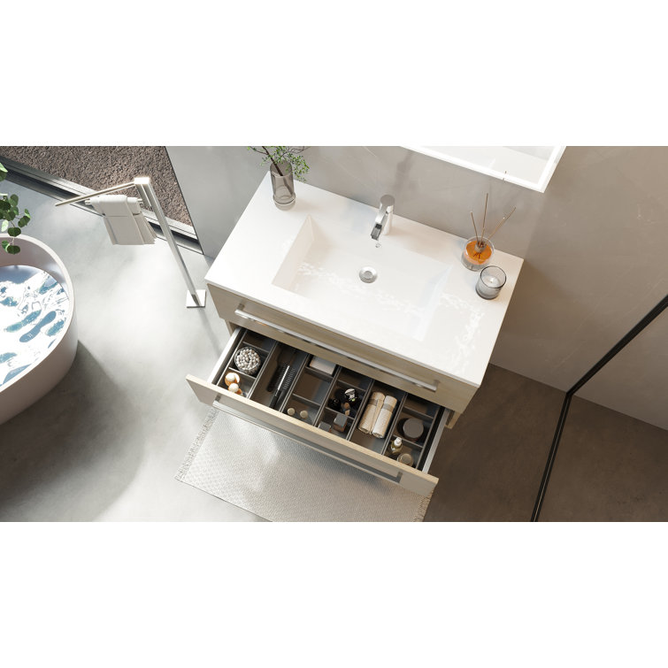 Aria 36" Gray Wall-Mount Single Sink Vanity with Marble Top